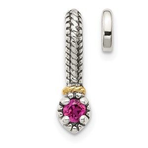 Sterling Silver Antiqued 14k Accent Created Red Ruby Chain Slide Charm Pendant